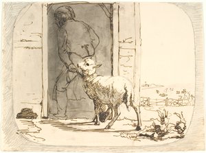 Ahıra bir kuzu beslenir by Lorenz Frølich