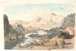 Nehir ve solda bir Bina ile İtalyan Dağ Manzarası by Lorenz Frølich