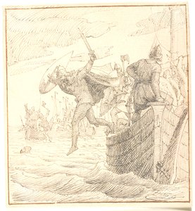 Olaf Tryggvesen, Svolder savaşı sırasında denize atladı by Lorenz Frølich