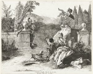 Rinaldo ve Armida, Ubaldo ve Carlo tarafından gözetlendi by Lorenzo Baldissera Tiepolo