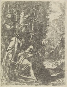 Bir manzarada genç Vaftizci Yahya ile Kutsal Aile by Lorenzo Gamberati