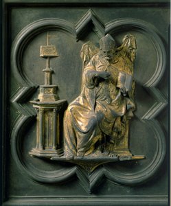Kuzey Kapısı (Kuzeye Haç Kapısı denir), dış detay: Aziz Augustine. Lorenzo Ghiberti (1378-1455) tarafından yapılan bronz heykel by Lorenzo Ghiberti