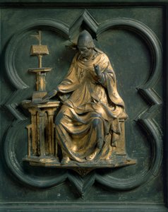 North Gate (kallað hlið krossins, til norðurs), smáatriði að utan: Saint Gregoire mikli. Bronsskúlptúr gerð af Lorenzo Ghiberti (1378-1455) by Lorenzo Ghiberti