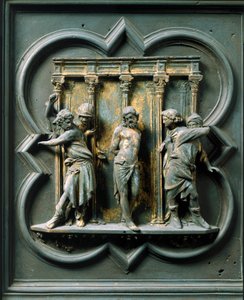 Kuzey Porte (Kuzeyde Porte de la Croix olarak adlandırılır), dış detay: “” la flagellation”” Lorenzo Ghiberti tarafından yapılan bronz heykel (1378-1455) by Lorenzo Ghiberti