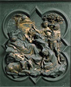 Kuzey Porte (kuzeye Porte de la Croix denir), dış detay: Nativite. Lorenzo Ghiberti (1378-1455) tarafından yapılan bronz heykel by Lorenzo Ghiberti