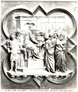 Pontius Pilate Ellerini Yıkanıyor, Vaftizhane kapılarından kabartma, c.1403 (altın yaldızlı bronz) (s/b fotoğraf) by Lorenzo Ghiberti