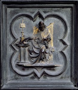 St Ambrose, San Giovanni Vaftizhanesinin Kuzey Kapılarının E paneli, 1403-24 (bronz)