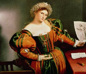 Lucretia Çizimli Bir Kadın, c.1530-33 (ahşaptan tuval üzerine yağlı boya) by Lorenzo Lotto