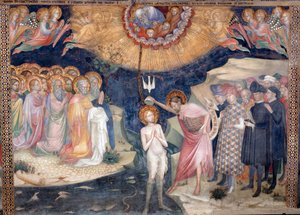 Vaftizci Yahya, Kutsal Üçlü'nün bir temsili ile İsa'yı vaftiz ediyor (Fresco