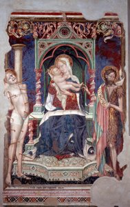 Aziz Sebastian ve Aziz John Baptist (Fresco) ile çevrili çocuklu Bakire by Lorenzo Salimbeni
