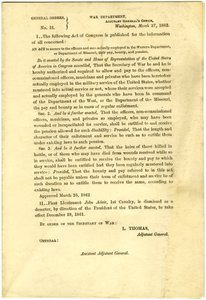 Batı Departmanında veya Missouri Departmanında çalışan memurlara ve erkeklere maaş, ödül ve emekli maaşı sağlayan bir Kongre Yasası yayınlayın by Lorenzo Thomas