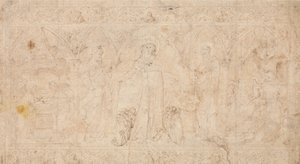 Bir Antependium için Tasarım: Vaftizci Aziz John ile Madonna della Misericordia..., yaklaşık 1370. by Lorenzo Veneziano.