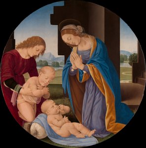 Bebek Aziz John the Baptist ve bir Melek ile Çocuğa Tapan Madonna, c.1492 (ahşap üzerine tempera)