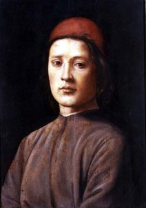 Kırmızı Başlıklı Genç Bir Adamın Portresi (panelde yağlı boya) by Lorenzo di Credi