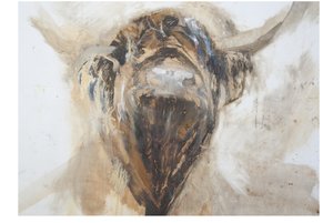 La Vache,Cow, 2015,(kağıt üzerine gesso üzerine yağlı ve karışık teknik) by Lou Gibbs