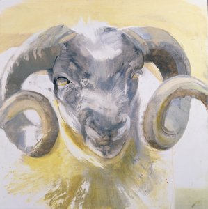 Uzun Boynuzlu Koyun (gesso panelde karışık ortam)