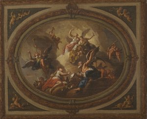 Oval Tavan için Eskiz, c.1705 (tuval üzerine yağlı boya) by Louis (after) Laguerre