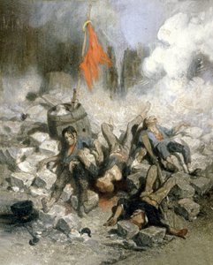 1848 Devrimi: Paris'te barikatlar (panel üzerine yağlıboya)