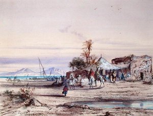 Tunus Manzarası (kağıt üzerine sulu boya) by Louis Amable Crapelet