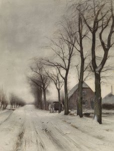 Winterlandschaft mit Bauernhof an einer Allee (bir cadde üzerinde çiftlik ile kış manzarası)