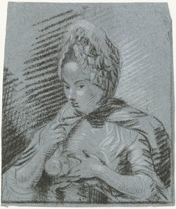 Genç anne çocuğunu biberonla besliyor. by Louis Bernard Coclers