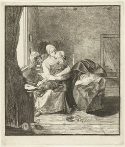 Pencerenin önünde uyuyan çocuğu olan anne by Louis Bernard Coclers