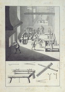 Encyclopédie için Diderot'ya ilham veren L. Simonneau'nun 'Description des Arts et Métiers' için çizim yapan topların imalatı