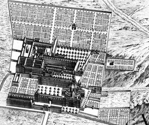 La Salpêtrière Hastanesi, Plan de Turgot olarak bilinen Paris Planından detay, Claude Lucas tarafından oyulmuş, 1734-39 233535 gravür detayı