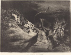 Aslan ve Kaplan by Louis Candide Boulanger after Eugène Delacroix