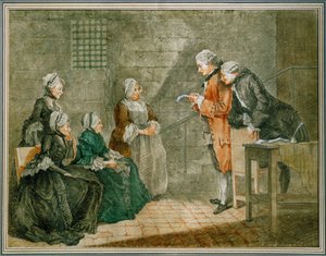 La malheureuse famille Calas - Dul kadın ve çocuklar Calas, Conciergerie hapishanesinde babaya verilen cezanın iptalini dinliyor ... by Louis Carrogis