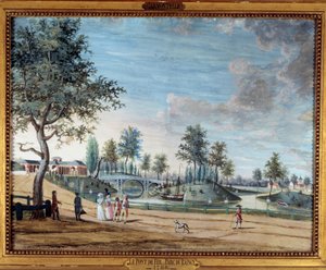 Parc du Raincy'deki Demir Köprü'nün görünümü