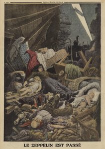 Bir Alman Zeplininin bombalı saldırısında ölen aile, I. Dünya Savaşı, 1916 (renkli taş) by Louis Charles (after) Bombled