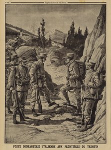 Trentino sınırında İtalyan piyade karakolu, I. by Louis Charles (after) Bombled