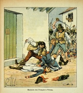 Illustration by Bombled Louis (1862-1927) from the book “The Memorial of Saint Helene” by Count Emmanuel de Las Cases (1766-1842): Massacre of French soldiers in Verona, Private Collection by Louis Charles Bombled