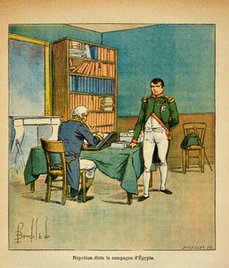 Illustration of Bombled Louis (1862-1927) from the book “The Memorial of Saint Helene” by Count Emmanuel de Las Cases (1766-1842): In exile, Emperor Napoleon dictates his memorials to the great marechal Henri Gatien Bertrand (1773-1844) on the Egyptian cou by Louis Charles Bombled