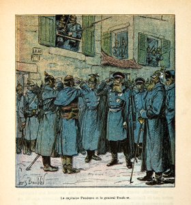 L'Armee de la Loire, Eugene Sergent tarafından, dit Grenest, resmedilen Louis Bombled (1862-1927) (Fransız-Alman Savaşı; 1870-1871 seferi): Fransız kaptan Pendezec ve Prusyalı general Treskow, Fransızların geri çekilmesi sırasında bir araya geldi. D by Louis Charles Bombled