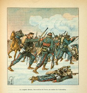 The Armee of the Loire by Eugene Sergeant, known as Grenest, illustrated by Louis Bombled (1862-1927) (Franco-German War; campaign of 1870 -1871): Sergeant Ramus of the mobile of Isere in the battle of December 7 by Louis Charles Bombled