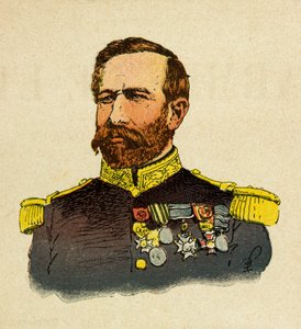 The Eastern Armee of Eugene Sergeant, known as Grenest, illustrated by Louis Bombled (1862-1927) (Franco-German War; campaign of 1870 -1871): Portrait of General Bourbaki (1816-1897), Private Collection by Louis Charles Bombled