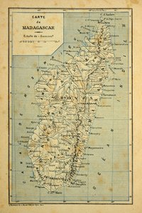 The War in Madagascar-Anecdotal History of the French Expeditions of 1885-1895 by Henri Galli dit Galllichet (1854-1922), illustrated by Louis Bombled (1862-1927): Map of Madagascar, Private Collection by Louis Charles Bombled