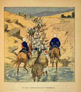 Stríðið í Madagaskar-Anecdotal History of the French Expeditions of 1885-1895 by Henri Galli dit Galllichet (1854-1922), illustrated by Louis Bombled (1862-1927): Construction of road in Madagascar by Genie in 1895, Private Collectionturki by Louis Charles Bombled