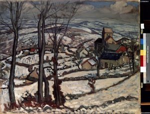 Kar altında Morvan Köyü. Louis Charlot'un (1878-1951) tablosu by Louis Charlot