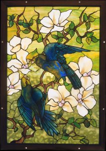 Hibiscus and Parrots, c.1910-20 (kurşunlu kırılgan cam)
