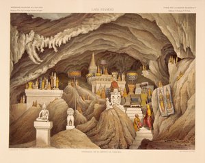 Laos'taki bir Mağara Tapınağının içi, F. Sorrieu tarafından yapılan baskı, Francis Garnier ve Ernest Doudart de Lagree tarafından '1866, 1867 ve 1868 yıllarında Çinhindi'nde Keşif Yolculuğu'ndan bir çizim, s.