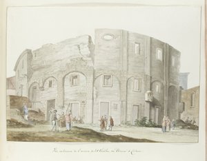 Buitenmuur van oude tiyatro van Catanië Eski küçük tiyatronun dış görünümü veya Katanya'daki Odeum (nesne üzerindeki başlık) Voyage en Italie, Sicily et à Malte - 1778 (dizi başlığı) by Louis Ducros