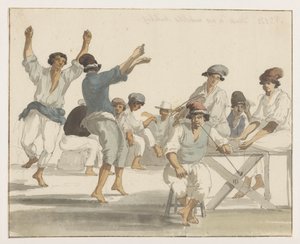 Dansende maltezer matrozen Malta Denizcilerimizin Dansı (nesne üzerine başlık) İtalya, Sicilya ve Malta'ya Yolculuk - 1778 (dizi başlığı) by Louis Ducros