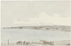 Hanın balkonundan eski Kraliçe Jeanne sarayı ve Sannazar kırsalı ile Pausilype burnunun görünümü Vue du Promontoire de Pausilype, balcon de notre auberge où se trouvent l