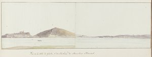 Gezicht op kust van Gaeta en mozole van Munatius Plancus (Lucio Munazio Planco) Vue de la côte de Gaëta ve du Tombeau de Munatius Plancus (nesne üzerindeki başlık) Voyage en Italie, en Sicile et à Malte - 1778 (seri başlığı) by Louis Ducros