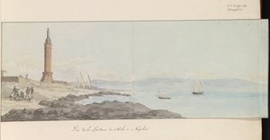 Napoli Vue de la Lanterne du Mole à Napoli'deki iskeledeki deniz fenerinin görünümü (nesne üzerindeki başlık) Voyage en Italie, en Sicile et à Malte - 1778 (dizi başlığı) by Louis Ducros