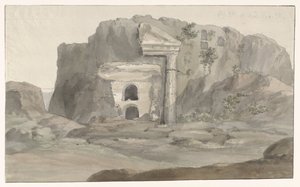 İtalya'daki Syracuse Voyage ve Sicile et à Malte - 1778 yakınlarındaki kayaya oyulmuş Dor tarzında cepheli mezarlar (seri başlığı) by Louis Ducros