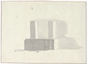 Terracina Sarcophage ancien'de içme teknesi olarak hizmet veren antik lahit, servi d'abreuvoir à Terracina (nesne üzerindeki başlık) Voyage en Italie, en Sicile et à Malte - 1778 (seri başlığı) by Louis Ducros